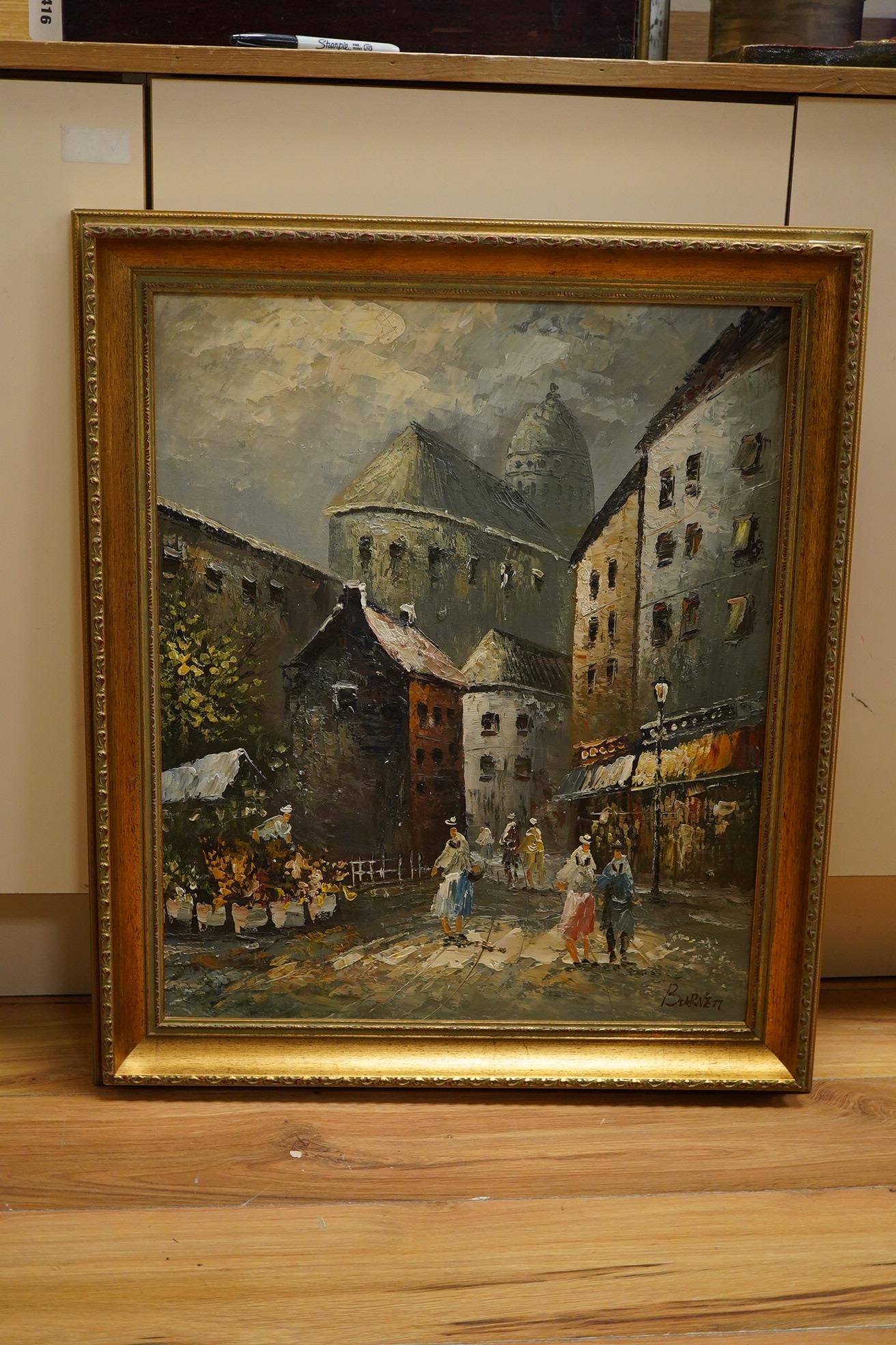 Attributed to Caroline Burnett (1877-1950), Parisian street scene, signed, Impressionist oil on board, 59 x 49cm